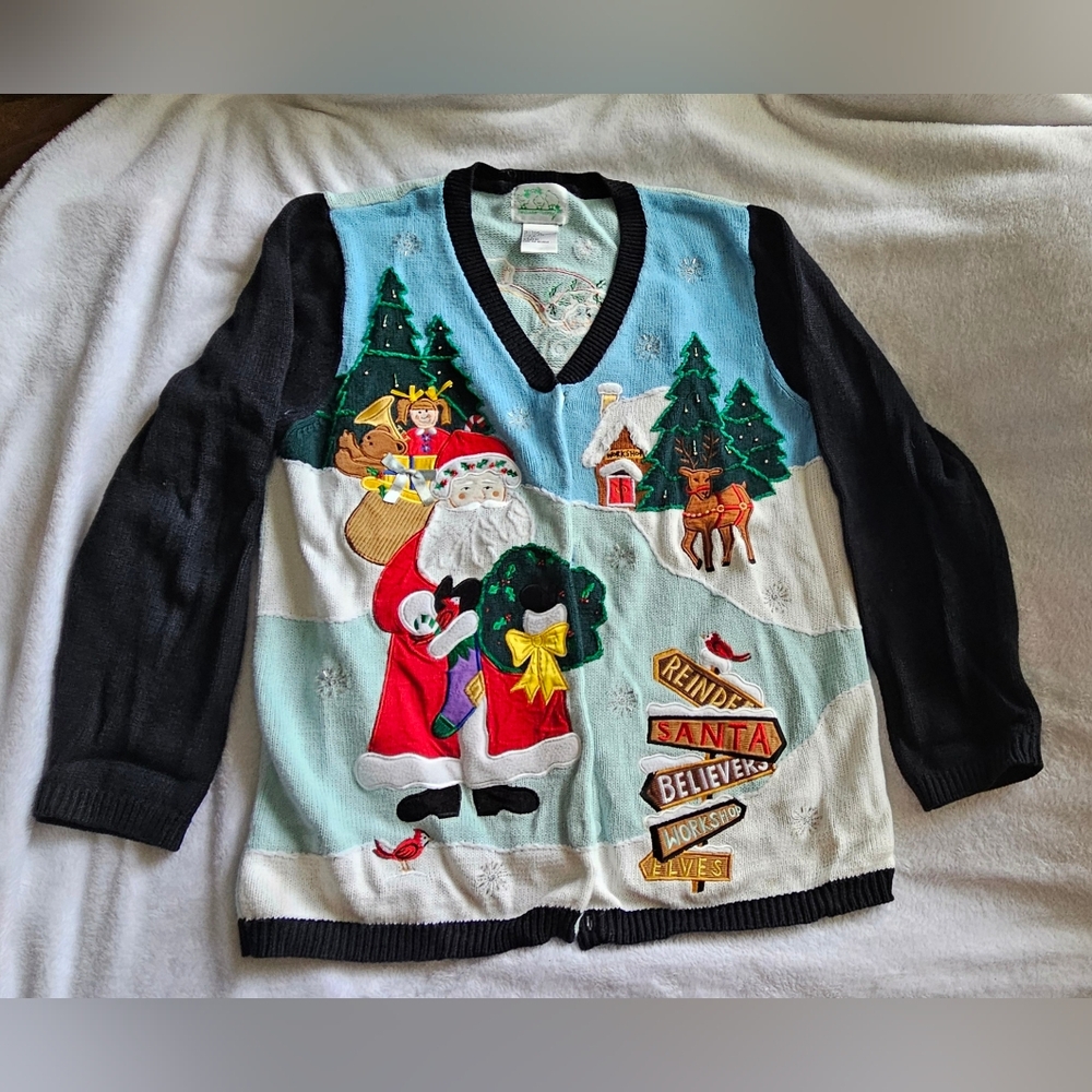 Quacker Factory Christmas Cardigan - Black and Blue